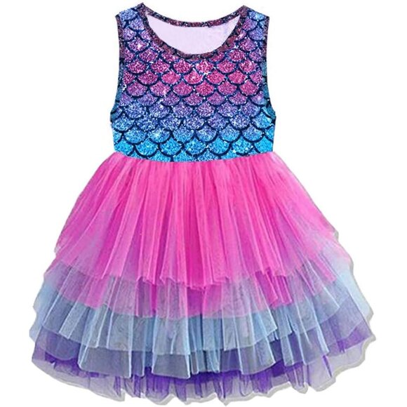 🆕Girls Tutu Dress Sleeveless Casual Summer Party Dress Cotton Ash4594 - Picture 1 of 7